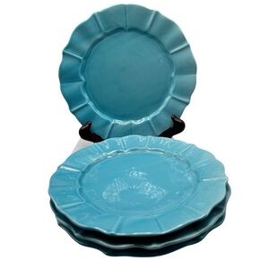 NOCAL LDA CERAMIC TURQUOISE NCE6 SALAD PLATES PORTUGAL 8-1/4” SET OF 4